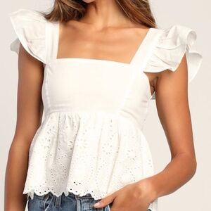 Lulus Always Your Baby White Eyelet Babydoll Top - Size S